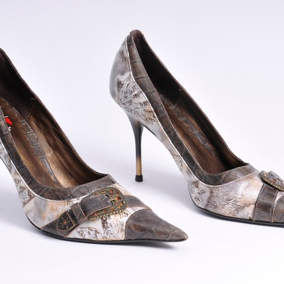 Luichiny 4" heels brown/beige 9M , Buckles Across Toes - Picture 5 of 10